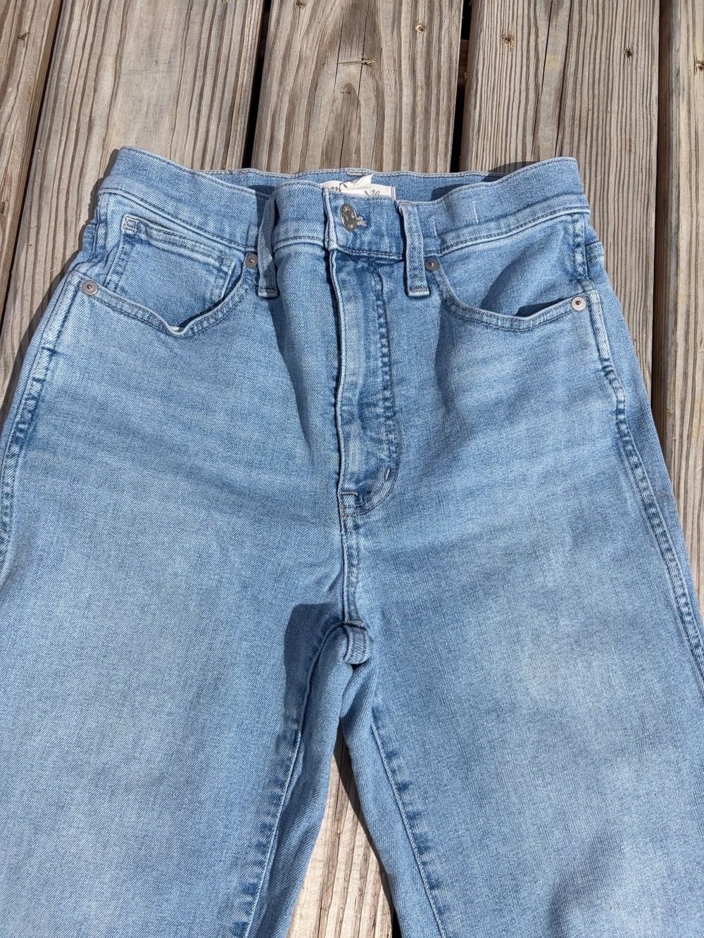 Madewell 11" High Rise Flare Jeans Light Wash Distressed‎ 20% Hemp Size 27 - Picture 3 of 14